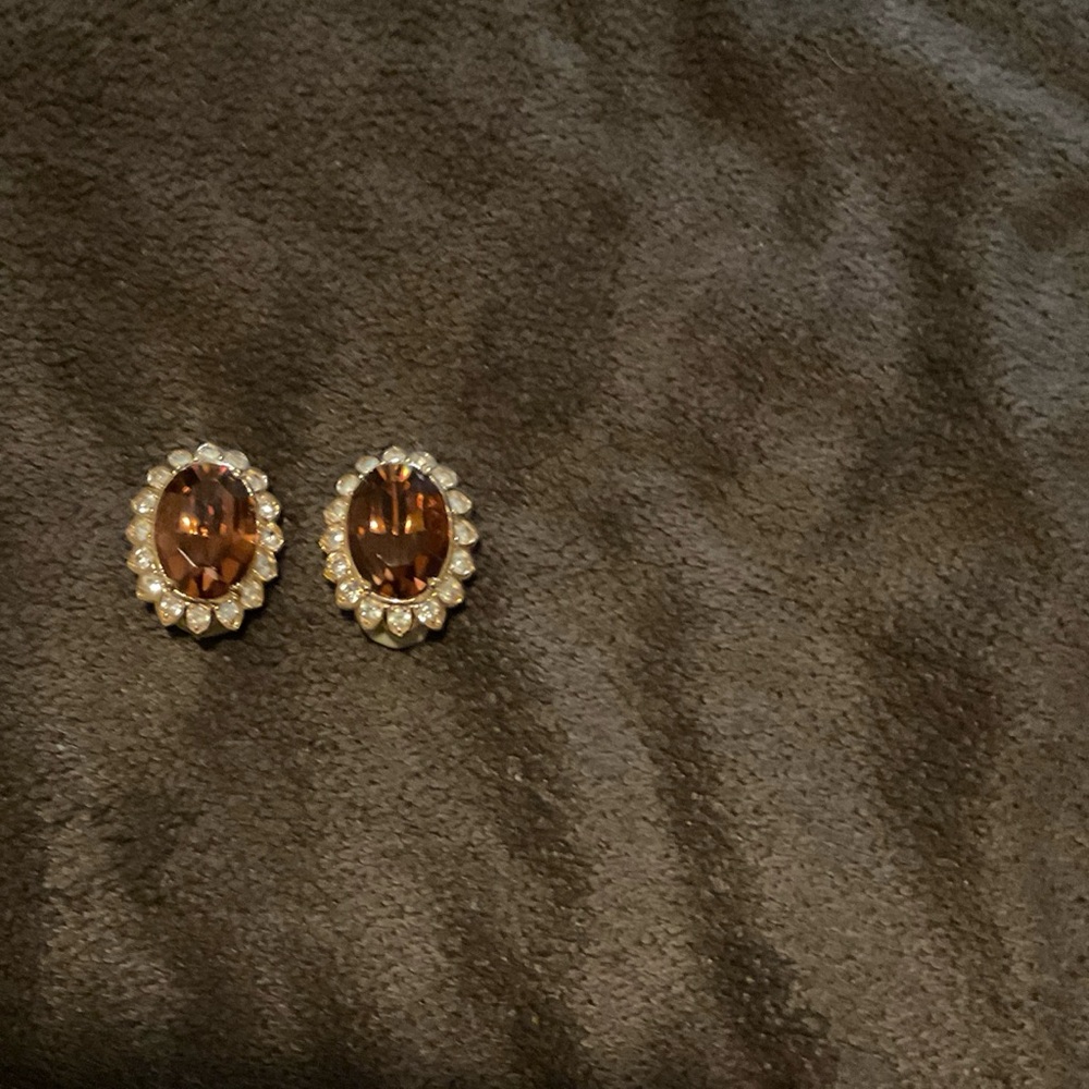 Ciner Vintage 80’s Smoked Topaz Pavé Gold Plated Earrings.